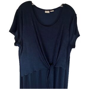 Chicos Travelers Tie Front Faux Wrap Maxi Dress Black Minimal No Iron Sz 3/XL